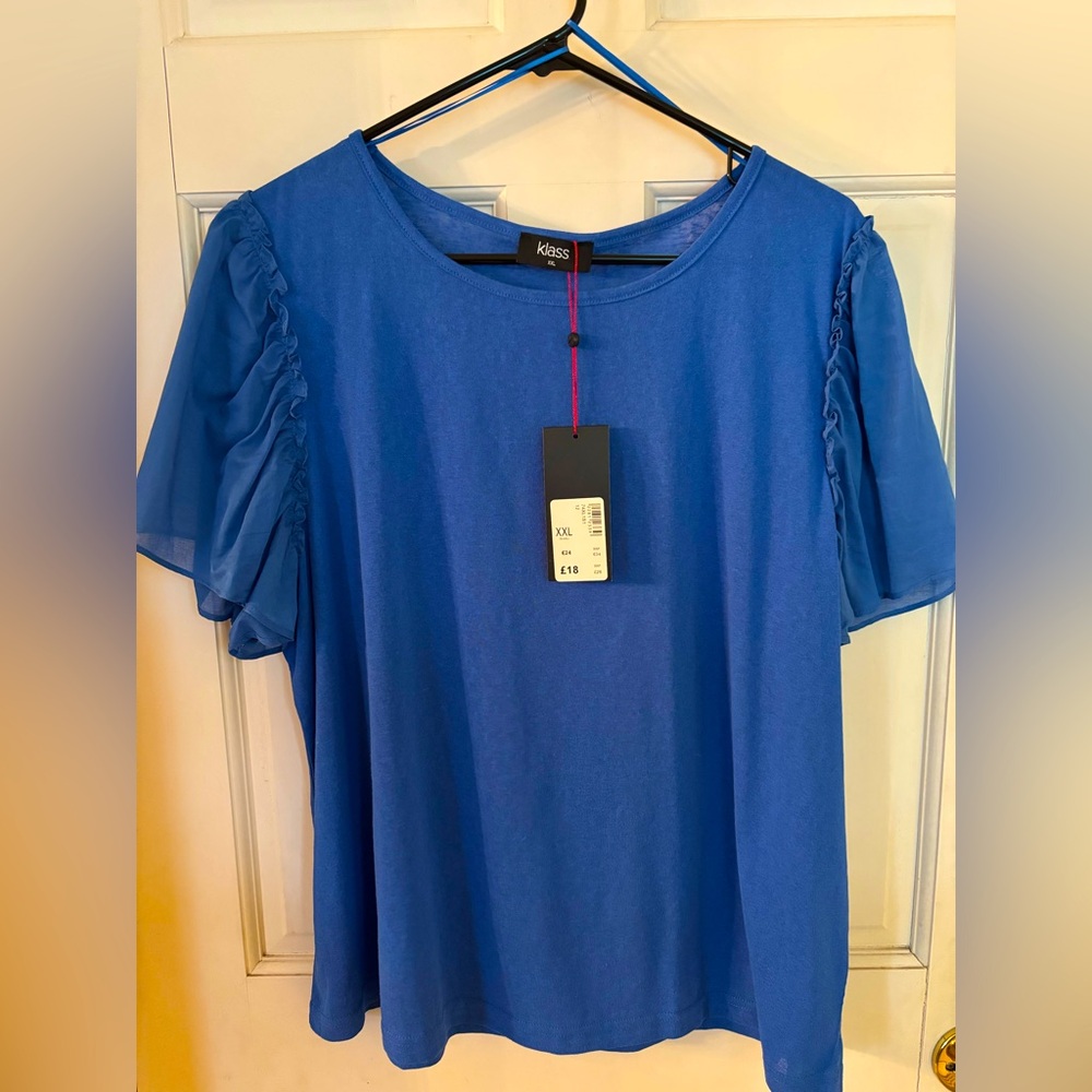 Klass Royal Blue Blouse with Ruffled Sleeves, from the UK